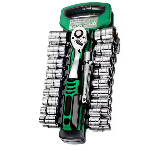 Llave de carraca con juego de casquillos  1/4 "-3/8"-1/2".