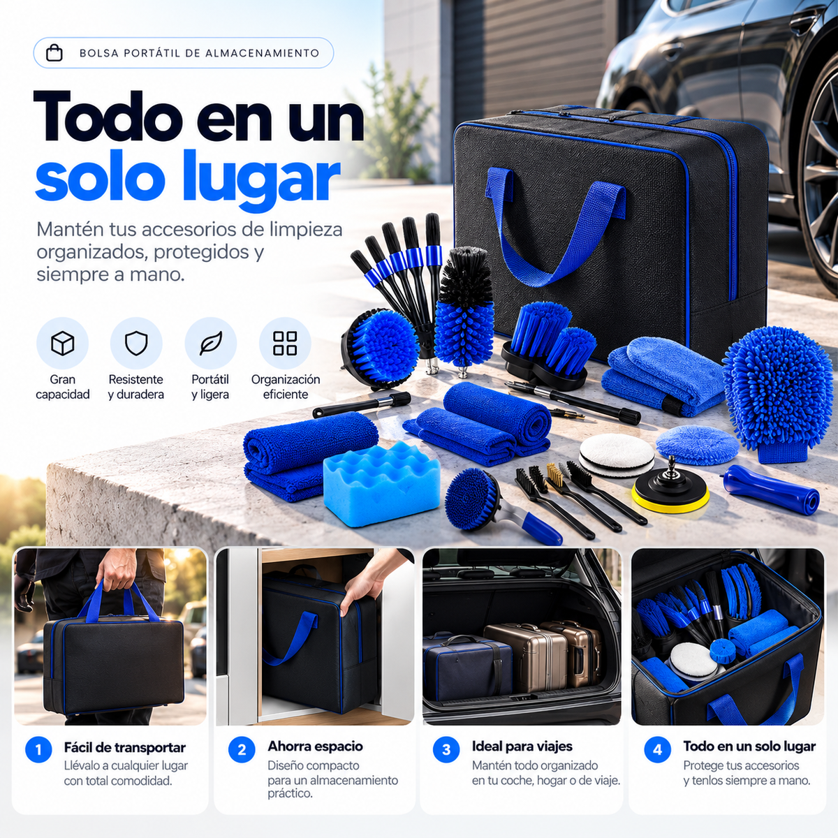 Kit de Lavado de Coche 27 Piezas Profesional – Accesorios de Limpieza Completo para Automóvil, Cepillos, Esponjas y Herramientas Detailing