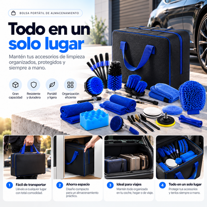 Kit de Lavado de Coche 27 Piezas Profesional – Accesorios de Limpieza Completo para Automóvil, Cepillos, Esponjas y Herramientas Detailing