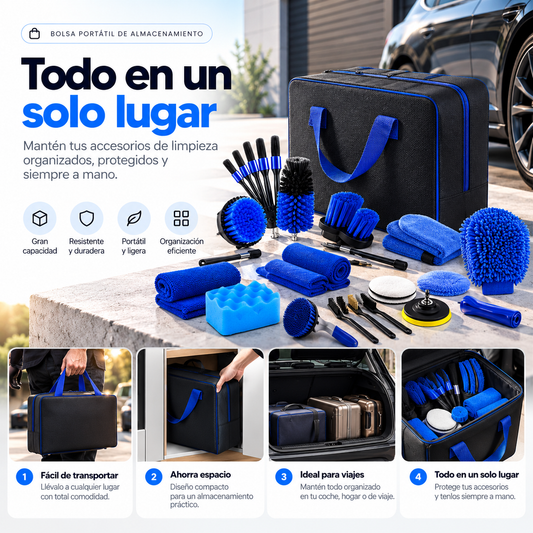 Kit de Lavado de Coche 27 Piezas Profesional – Accesorios de Limpieza Completo para Automóvil, Cepillos, Esponjas y Herramientas Detailing