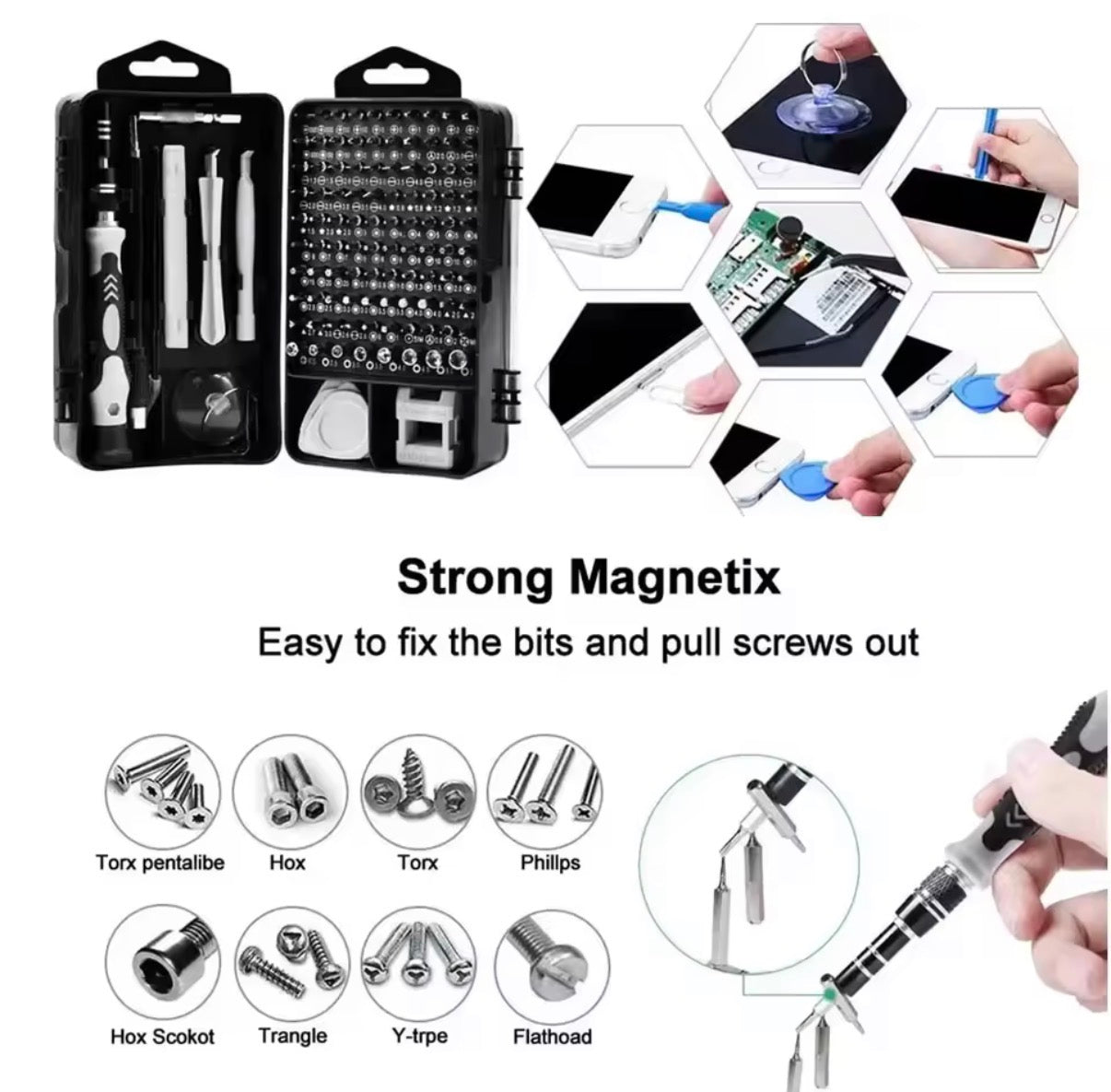 Kit de Destornilladores de Precisión 115 en 1 – Puntas Magnéticas para Electrónica y Portátiles | Profesional y Completo