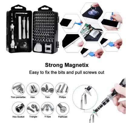 Kit de Destornilladores de Precisión 115 en 1 – Puntas Magnéticas para Electrónica y Portátiles | Profesional y Completo