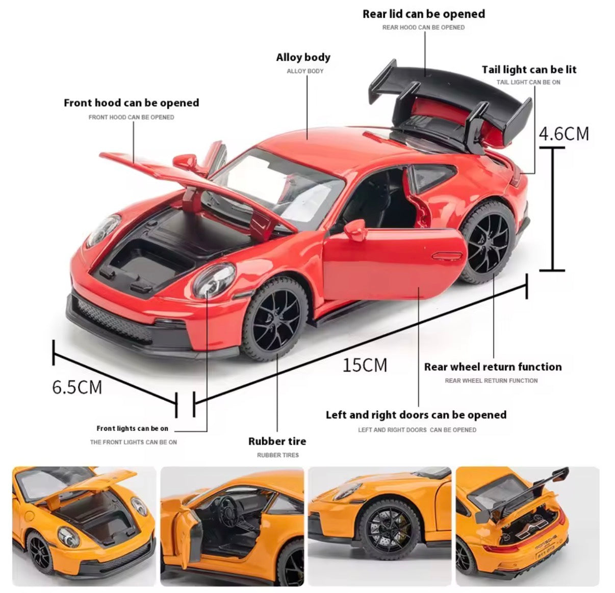 Porsche 911 GT3 RS 1:32 – Coche Deportivo Diecast de Aleación | Modelo con Luces y Sonido | Alta Simulación para Colección y Regalo