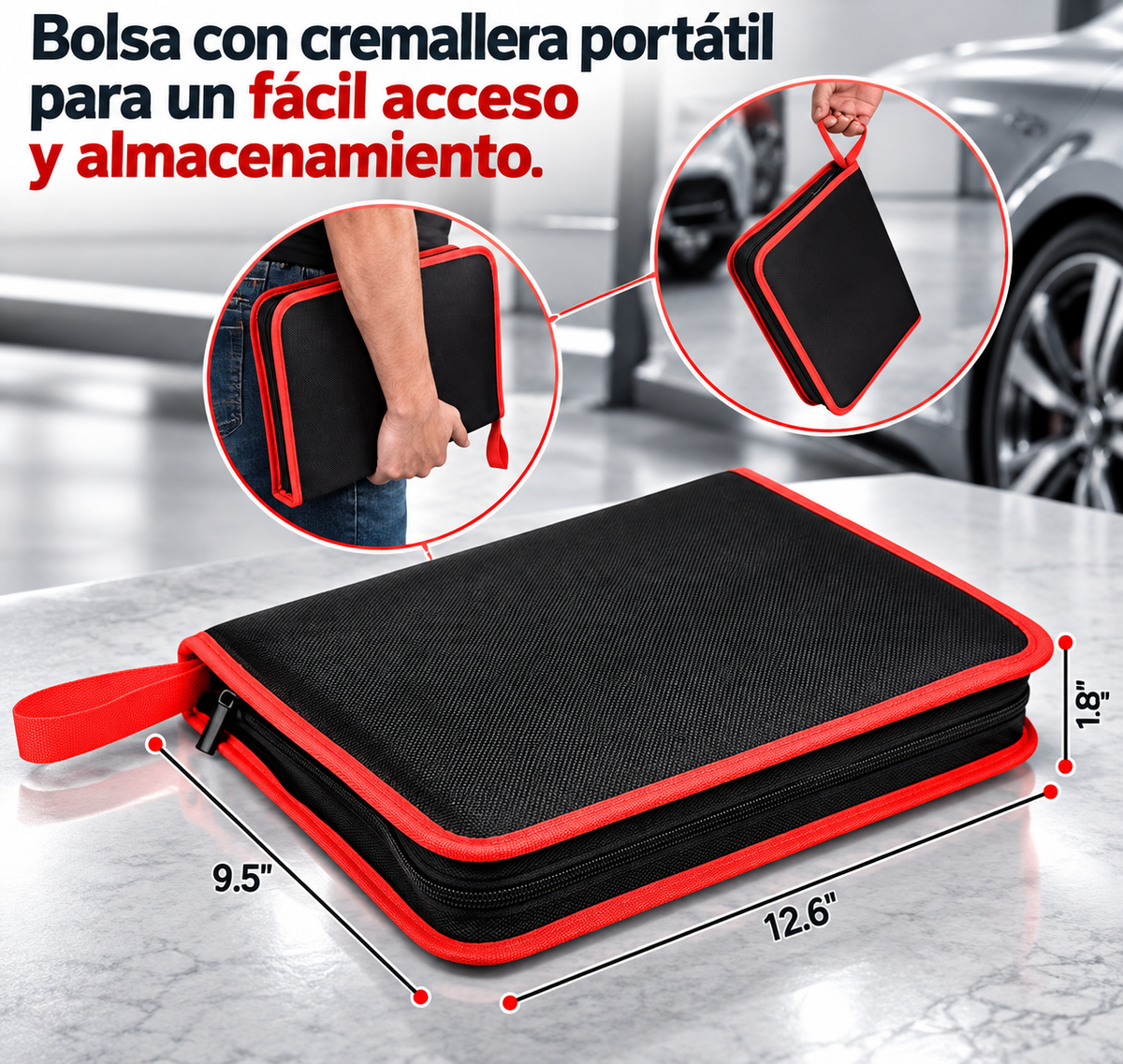 Estuche de herramientas de reparación para el automóvil.