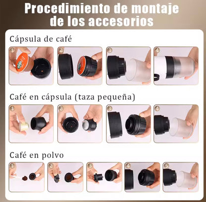 Cafetera Portátil de Cápsulas 3 en 1 | Espresso Eléctrica Inalámbrica para Viaje y Coche