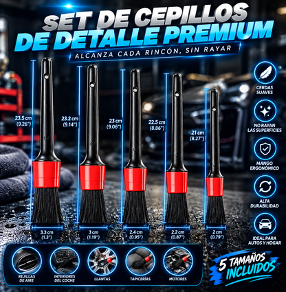 Kit 5 Cepillos de Detailing para Coche | Limpieza Profunda Interior, Llantas y Rejillas