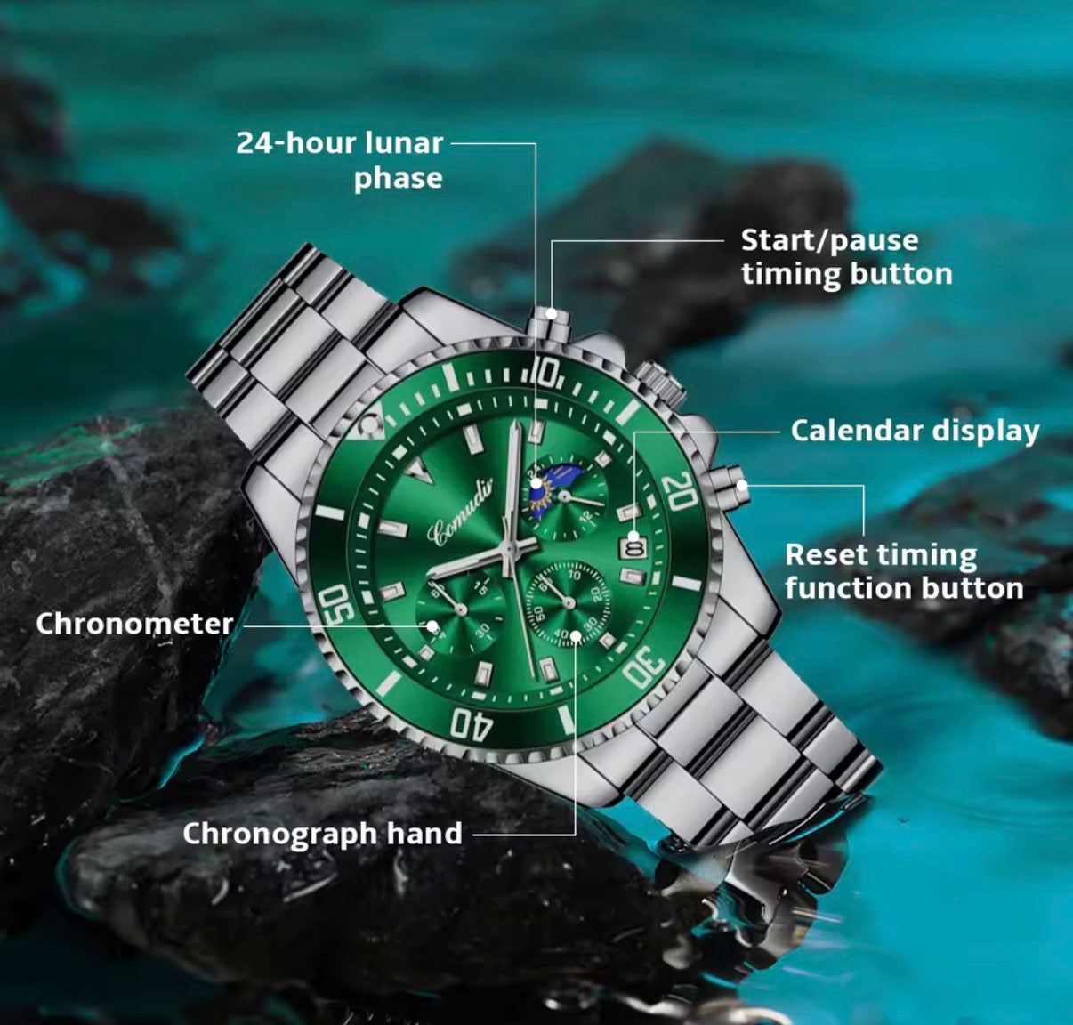 Reloj Cronógrafo Hombre Acero Inoxidable | Resistente al Agua y Luminoso