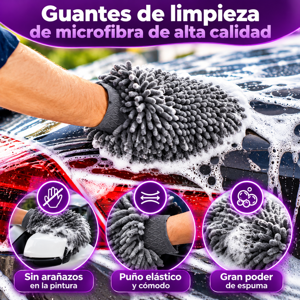 Juego de 5 Piezas de Microfibra 600 g/m² para Lavado y Secado del Coche