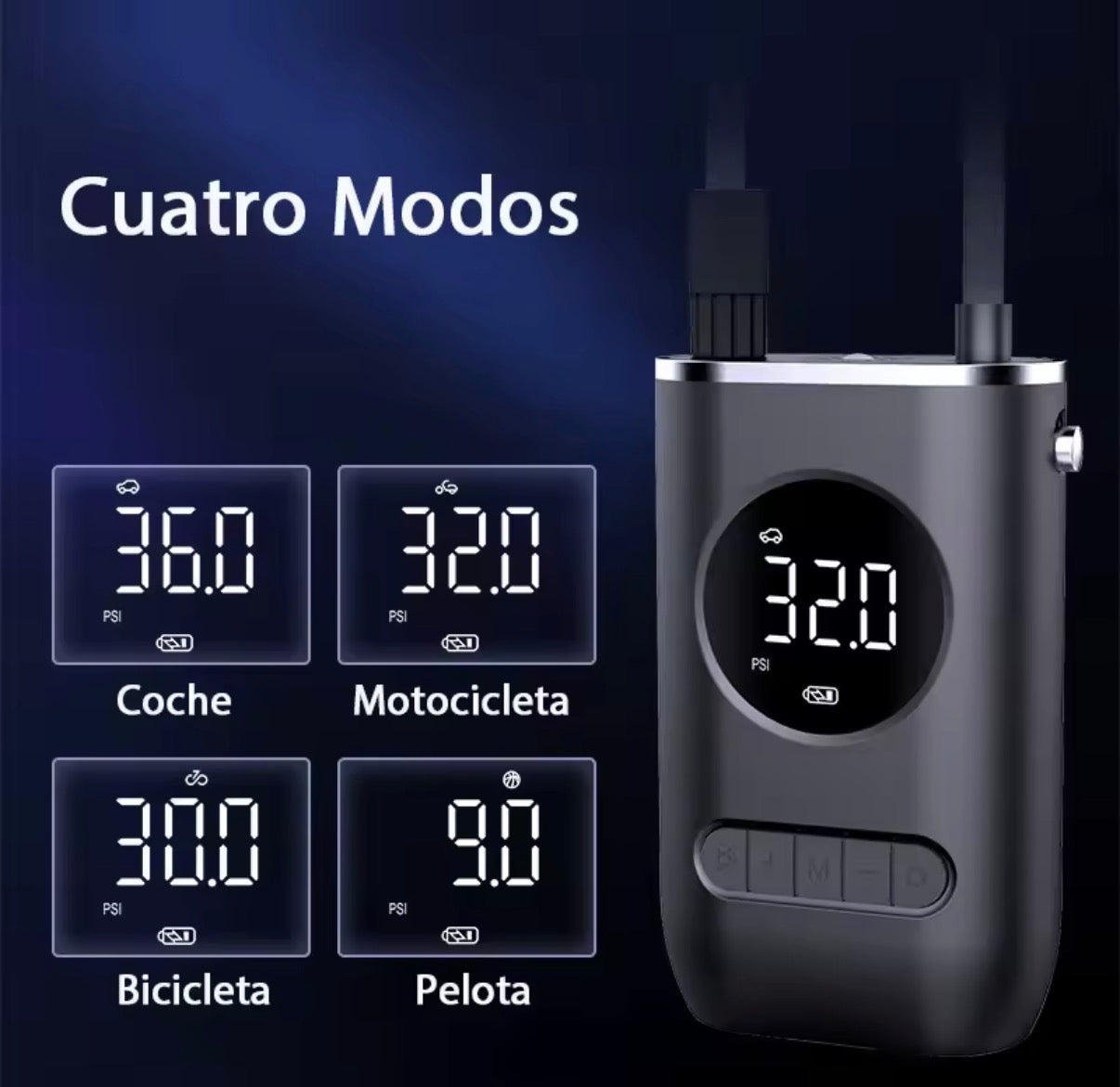 Bomba infladora inalámbrica recargable para coche | Inflador de neumáticos con pantalla digital