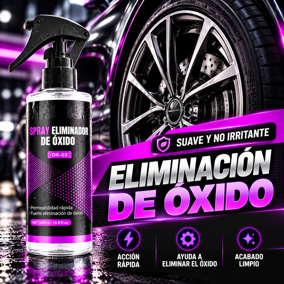 Eliminador de Partículas de Hierro para Coche | Limpiador de Llantas y Quita Óxido(300ml)