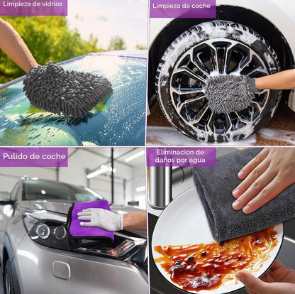 Juego de 5 Piezas de Microfibra 600 g/m² para Lavado y Secado del Coche