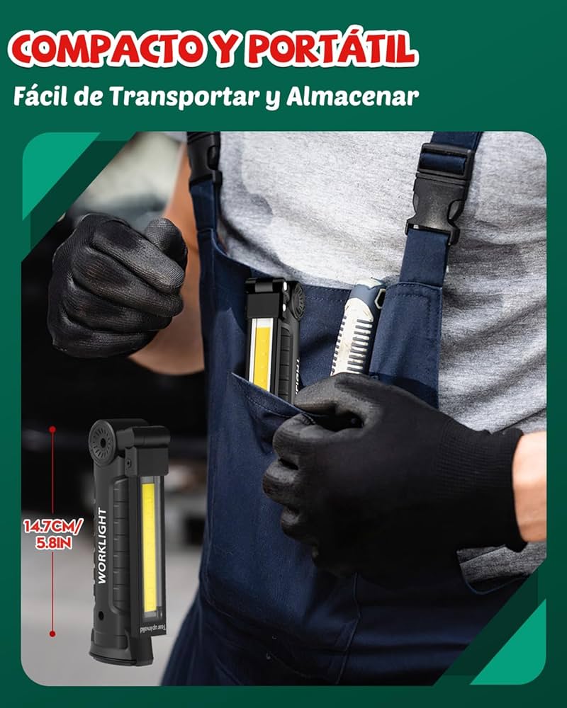 Linterna LED Recargable COB Magnética 360º | Pack 2 Linternas de Taller