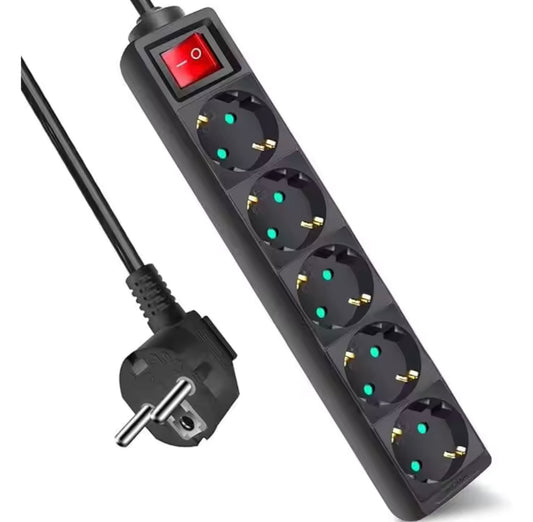 Regleta 5 Enchufes con Interruptor de Encendido  1,5 Metros.