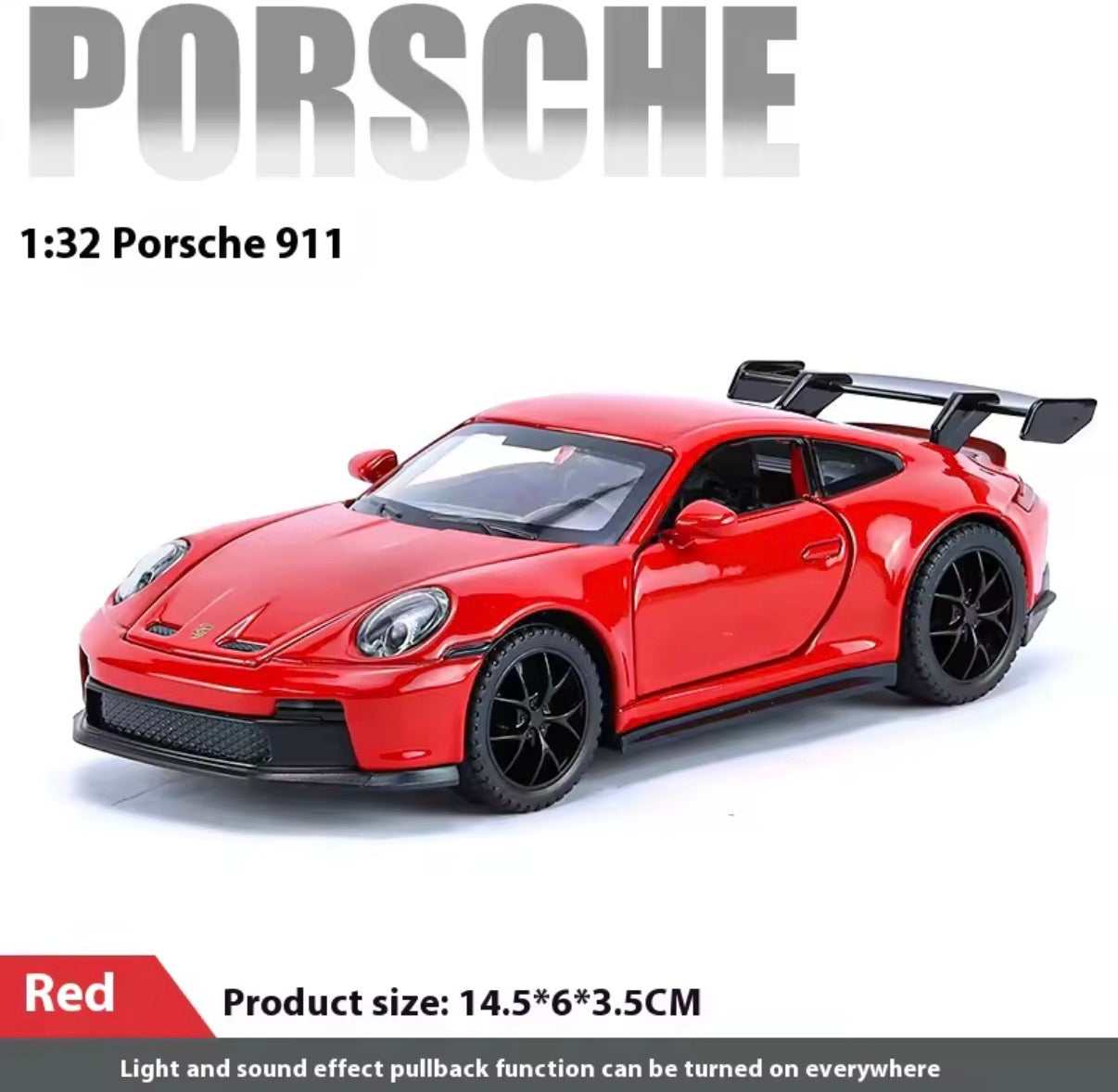 Porsche 911 GT3 RS 1:32 – Coche Deportivo Diecast de Aleación | Modelo con Luces y Sonido | Alta Simulación para Colección y Regalo