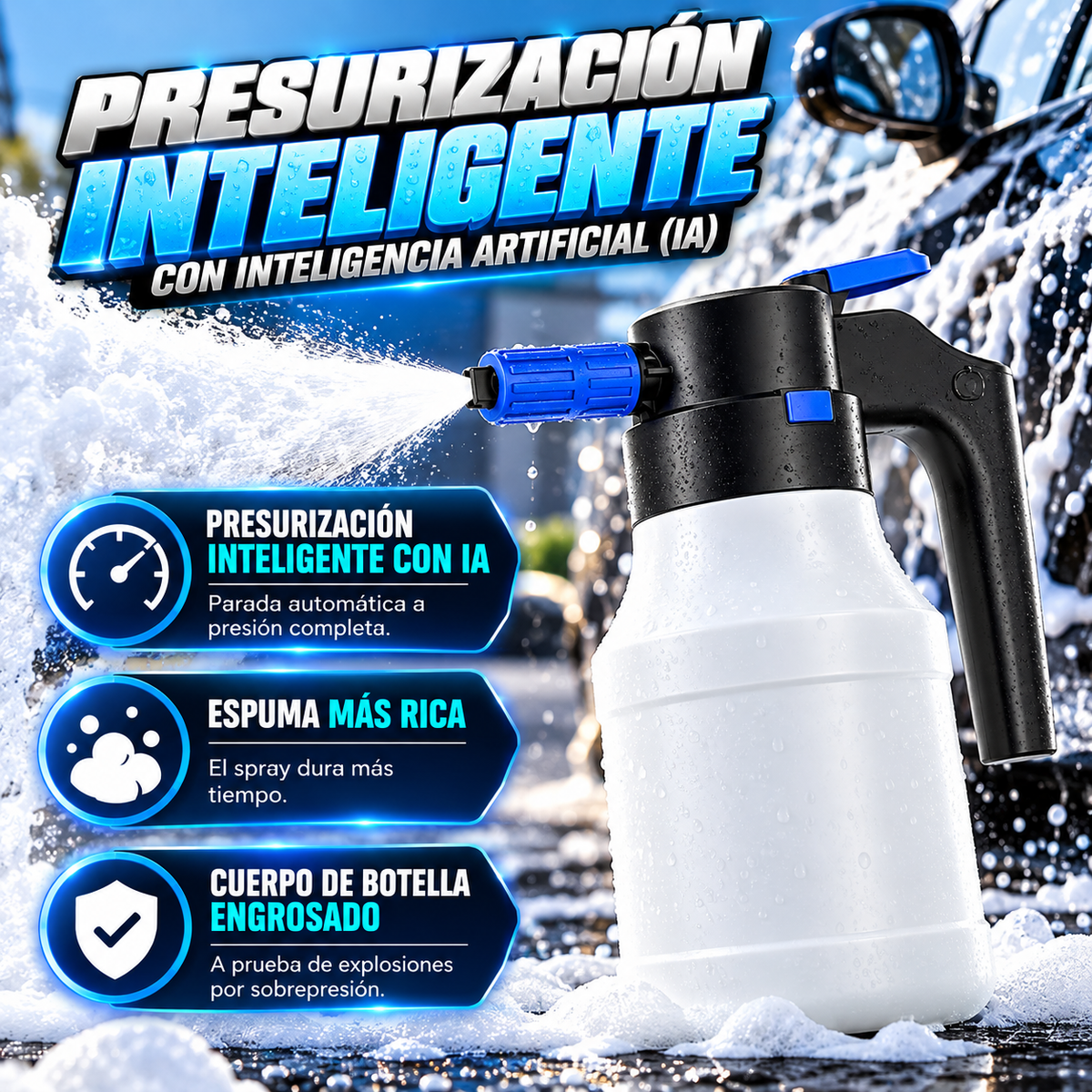Pulverizador de Espuma Eléctrico 1,5L para Coche | Cañón de Espuma