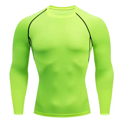 Camiseta Deportiva Hombre de Compresión | Secado Rápido para Gimnasio y Running Verde fosforito 
