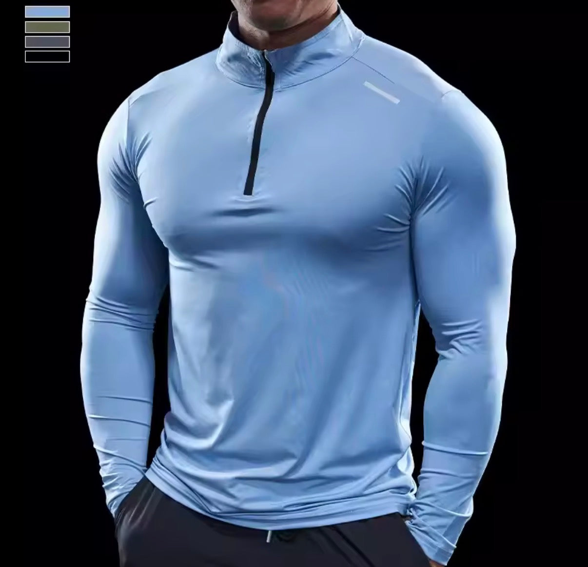 Camiseta de hombre con diseño ajustado, cuello elevado y tejido de secado rápido
