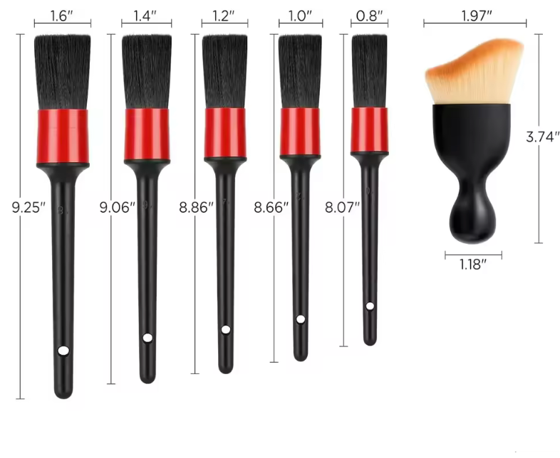 Juego de 6 cepillos para detalles de coches.
