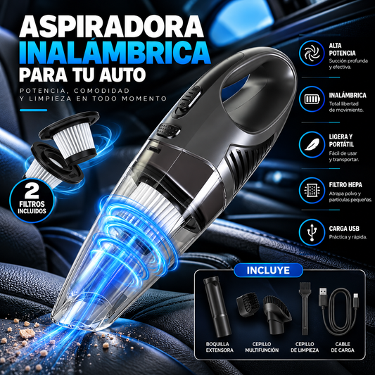 Aspirador de Mano Sin Cable para Coche y Hogar | Mini Aspiradora Portátil Recargable de Alta Potencia