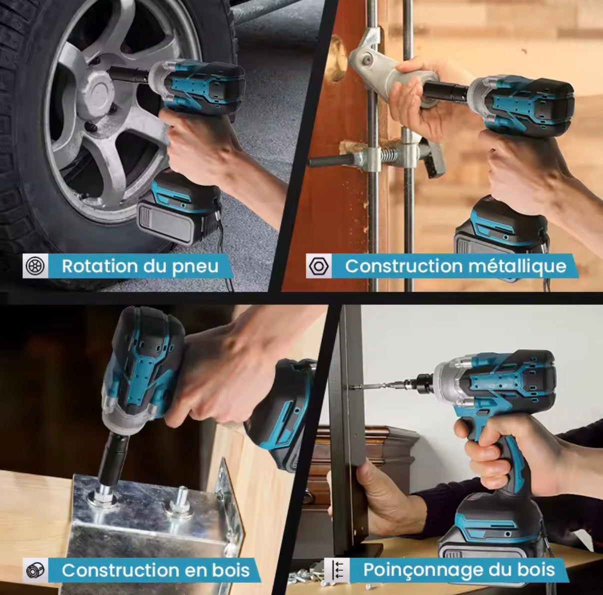 Pistola de Impacto Eléctrica 21V sin Escobillas 1/2” 380Nm | Llave de Impacto Inalámbrica para Coche y Taller