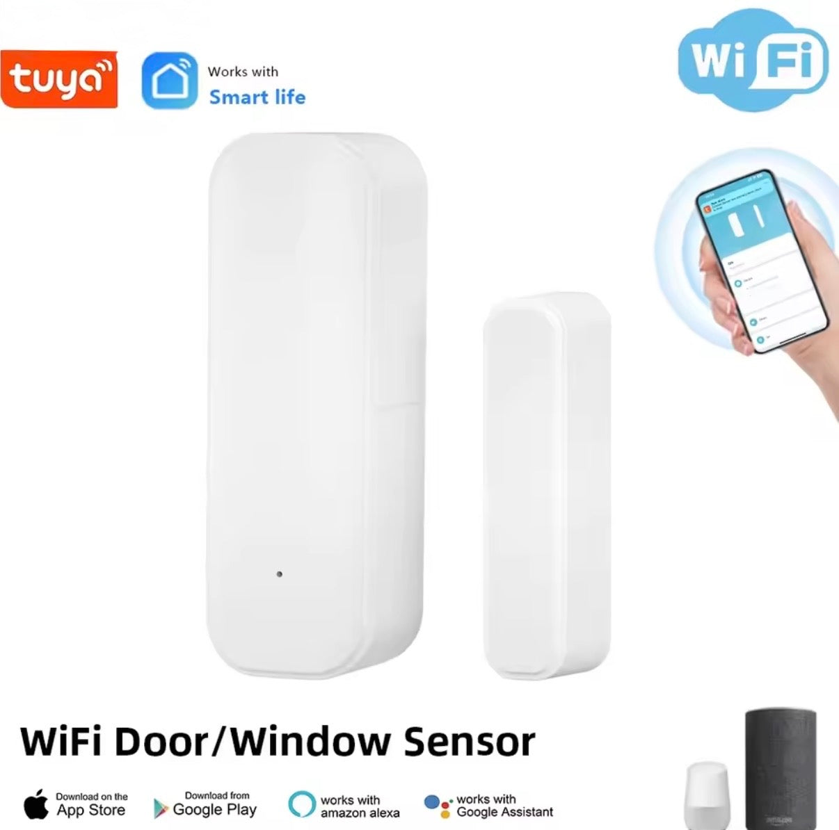 Sensor de Puerta WiFi Tuya Smart Life – Alarma Antirrobo Inteligente Compatible con Alexa y Google Home