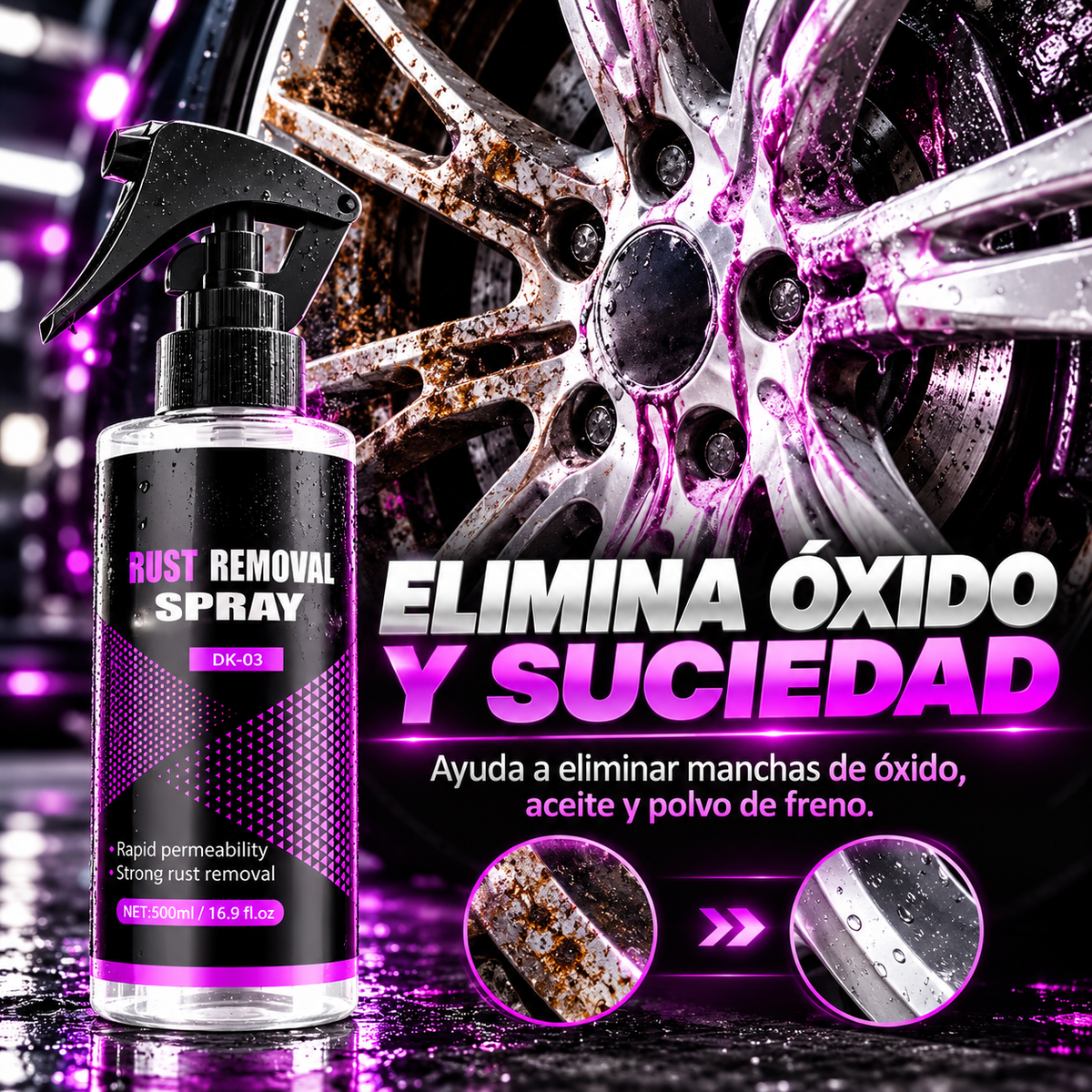 Eliminador de Partículas de Hierro para Coche | Limpiador de Llantas y Quita Óxido(300ml)