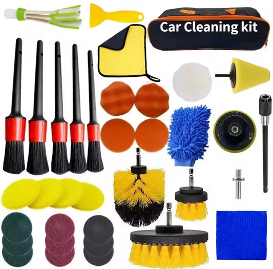 Kit de Limpieza de Coche 36 Piezas con Cepillos para Taladro – Set Profesional de Detailing para Interior, Llantas, Rejillas y Tapicería