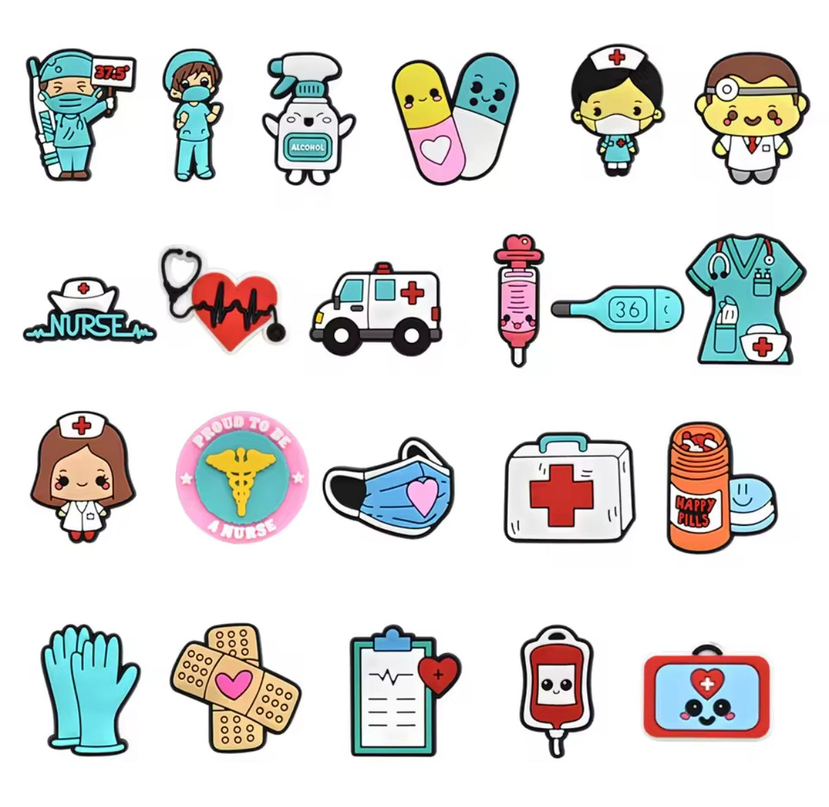 22 Stück PVC-Schuhanhänger mit Cartoon-Motiv „Arzt und Krankenschwester“, zum Selbermachen von Hausschuhen, Sandalen, Schuhschnallen, Pins, Krankenhaus-Serie, Schuhdekoration, Geschenke für Freunde