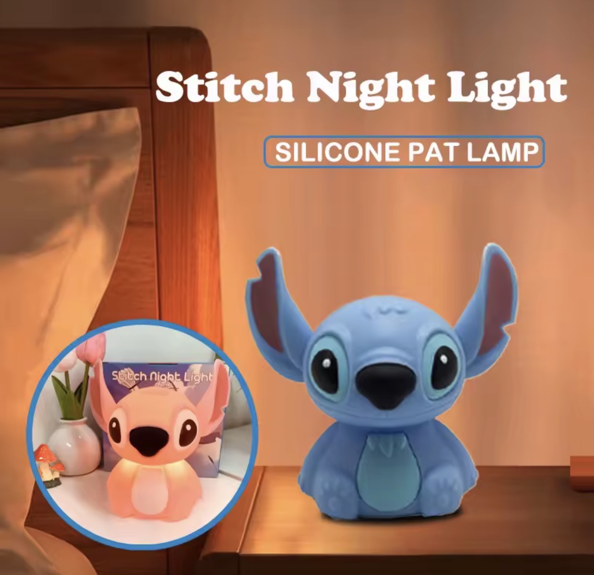 Lámpara nocturna Stitch Kawaii USB táctil – Luz suave decorativa