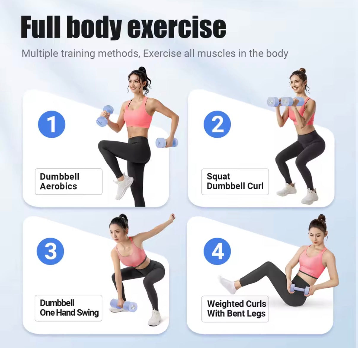 Mancuernas ajustables 4 en 1 – Juego de pesas de mano 1 kg, 2 kg, 3 kg y 4 kg para entrenar en casa