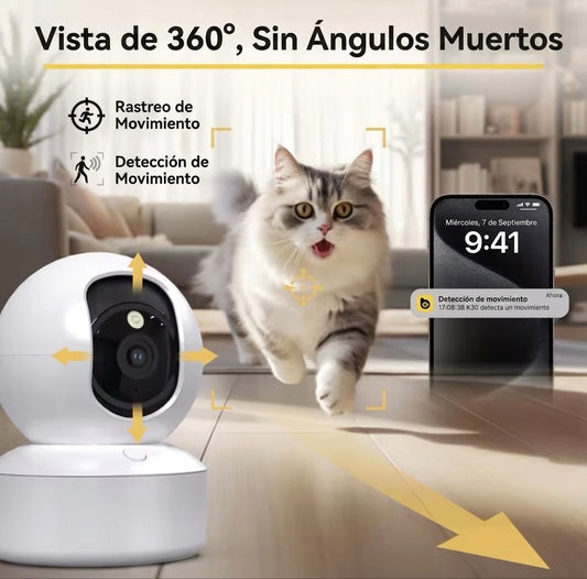 Cámara Vigilancia WiFi 2K 360° Interior | Visión Nocturna, Audio Bidireccional, Monitor Bebé, 5G/2.4GHz