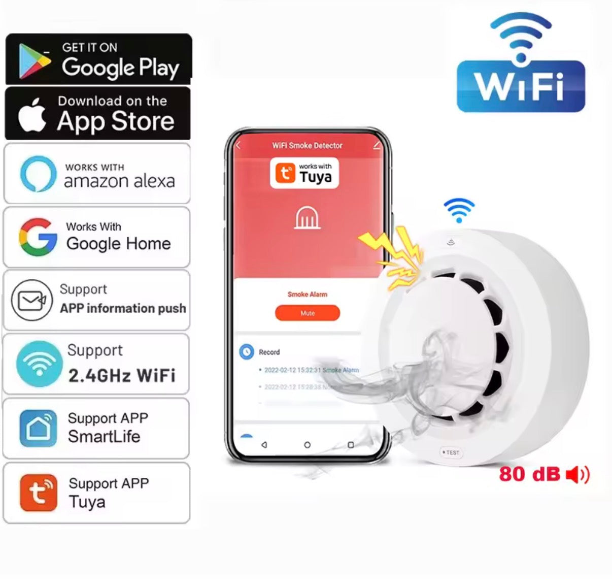 Detector de Humo WiFi Tuya Inteligente | Alarma Contra Incendios con App Smart Life