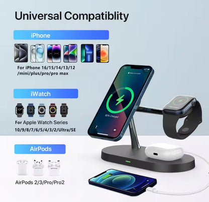 Cargador Inalámbrico 3 en 1 para iPhone, Apple Watch y AirPods