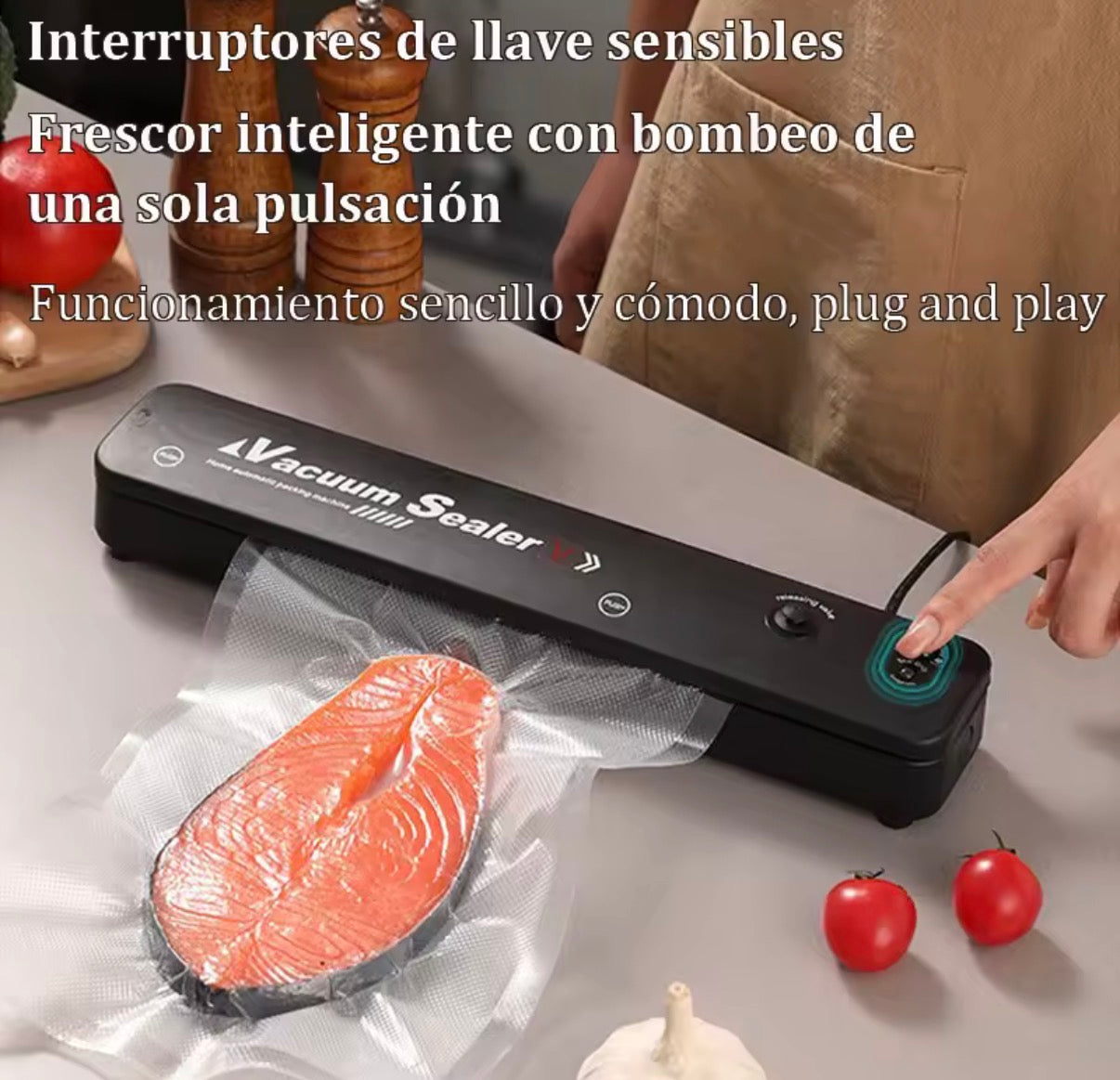 Envasadora al Vacío Multifunción + 10 Bolsas Gratis – Conserva Alimentos Frescos y Ahorra Dinero