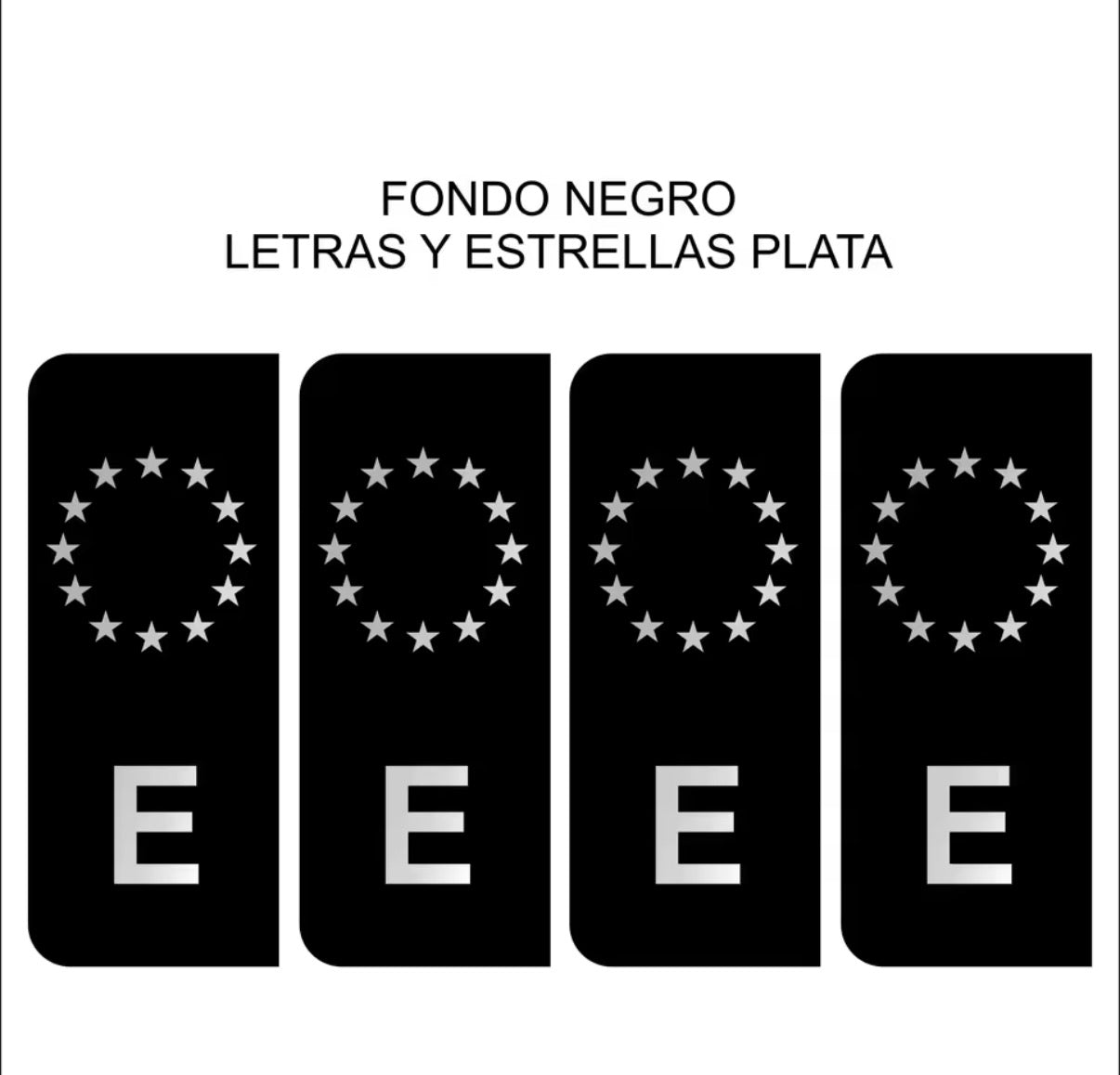 Pegatina Vinilo Adhesivo Matrícula España UE – Pack 4 Unidades Negro y Plata