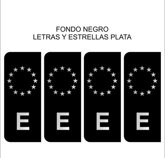 Pegatina Vinilo Adhesivo Matrícula España UE – Pack 4 Unidades Negro y Plata