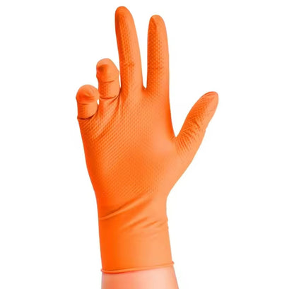 50 Einheiten – Hochfeste orangefarbene Nitrilhandschuhe.