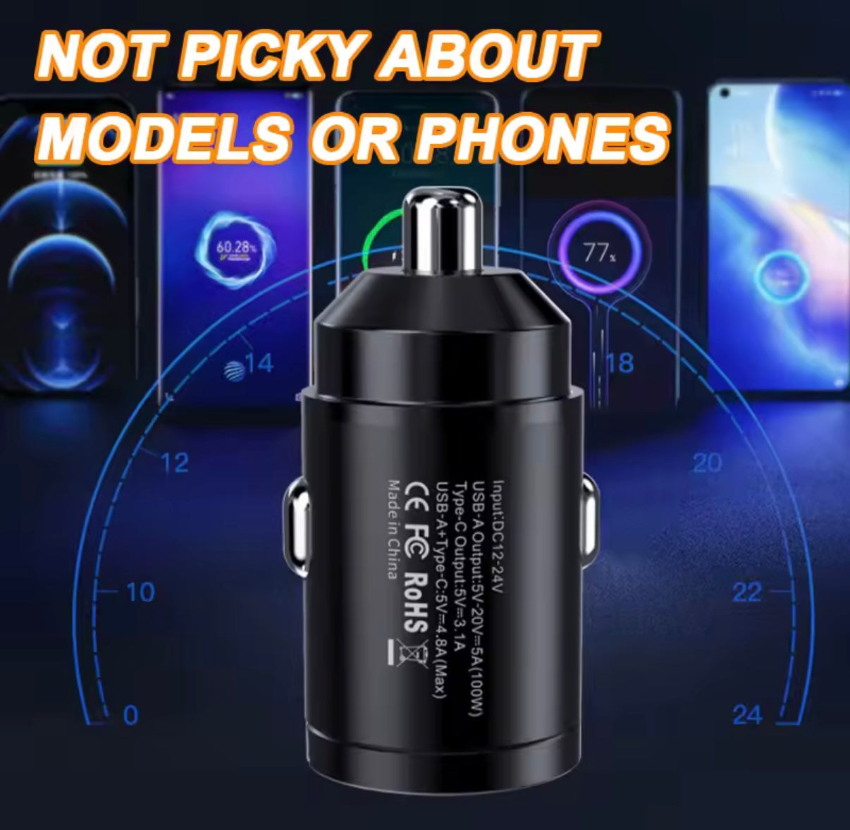 Cargador de coche mini con USB Tipo C – Carga rápida y diseño compacto