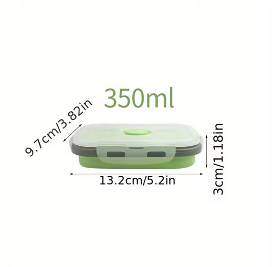 Fiambrera plegable de silicona para ahorro de espacio.