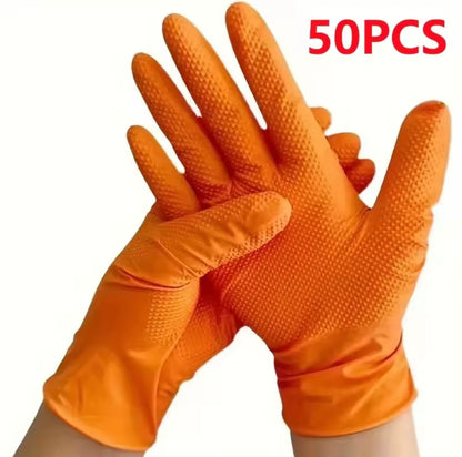 50 Einheiten – Hochfeste orangefarbene Nitrilhandschuhe.