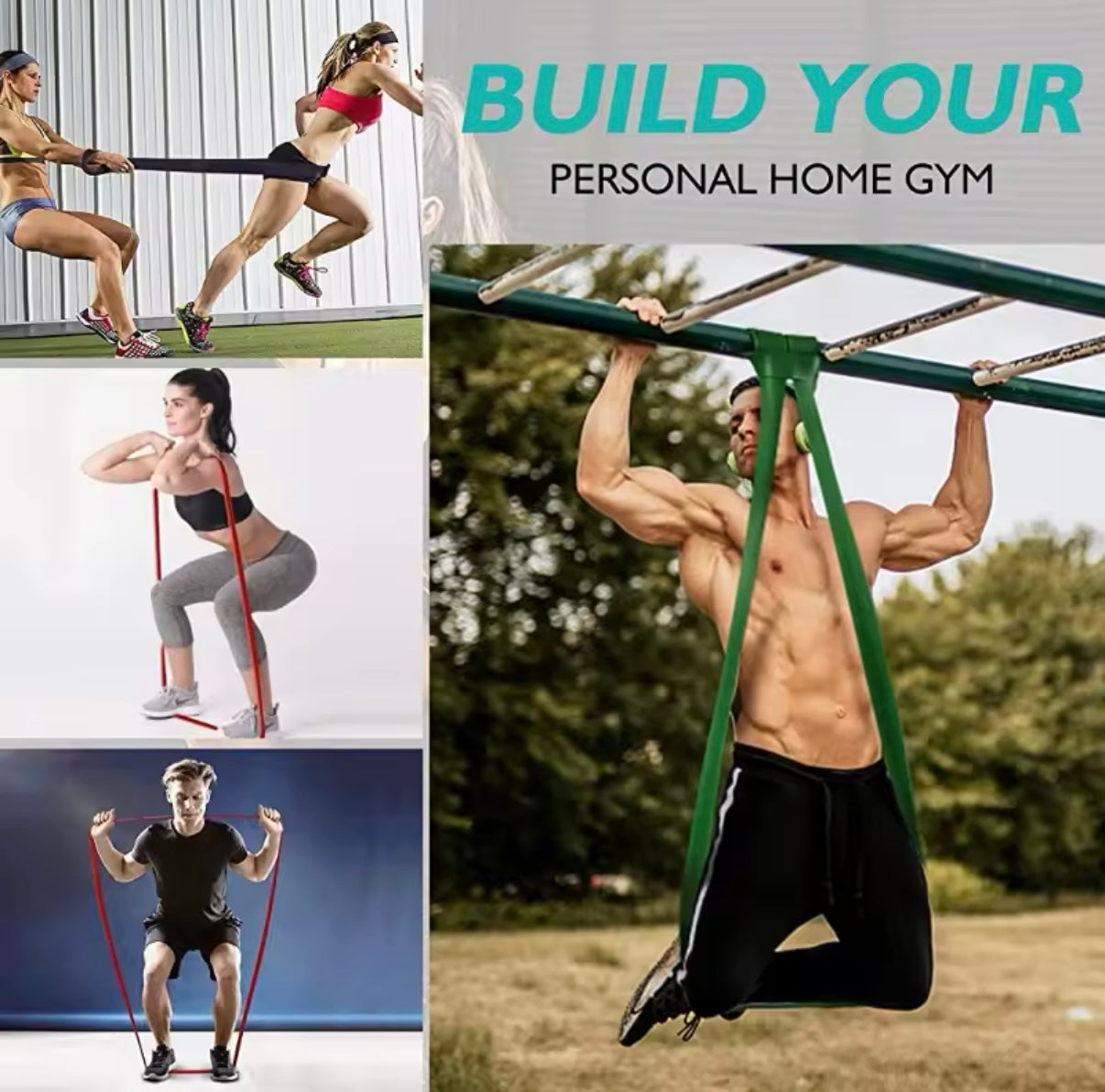 Juego de bandas de resistencia para ejercicios en casa.