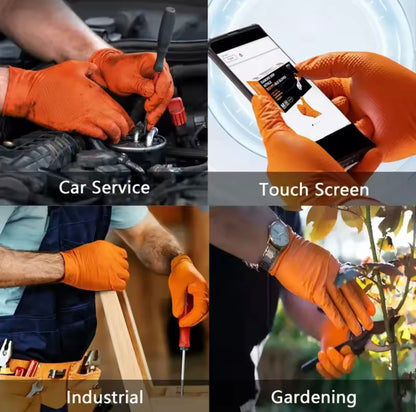 50 Einheiten – Hochfeste orangefarbene Nitrilhandschuhe.