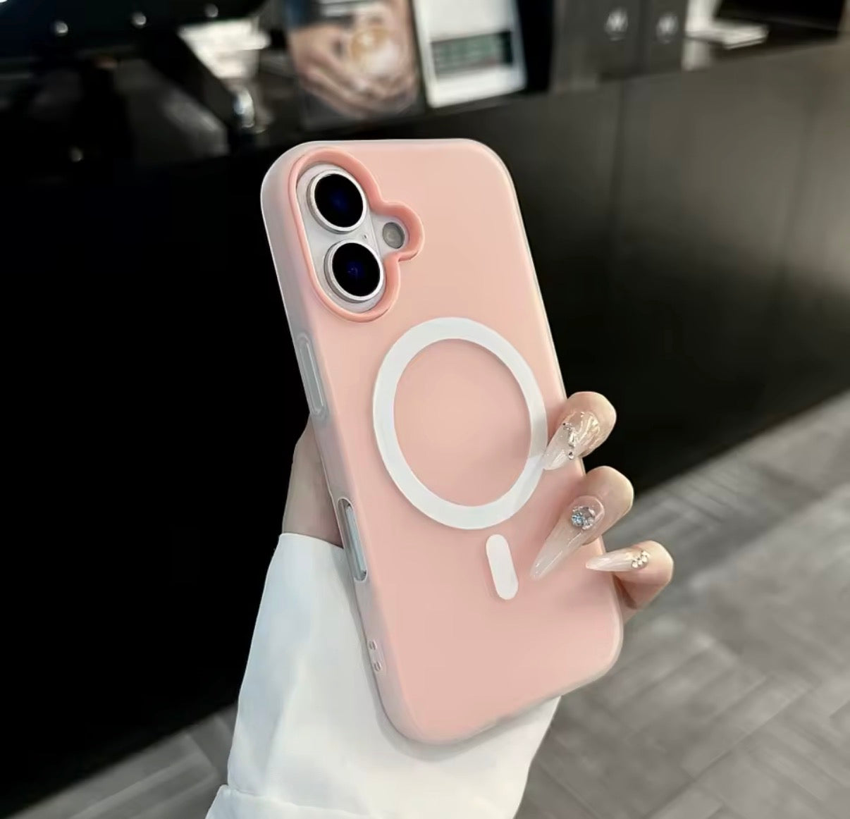 Funda Magsafe Mate Caramelo 2 en 1 para iPhone 17/16/15/14/13– Transparente y Magnética Rosa