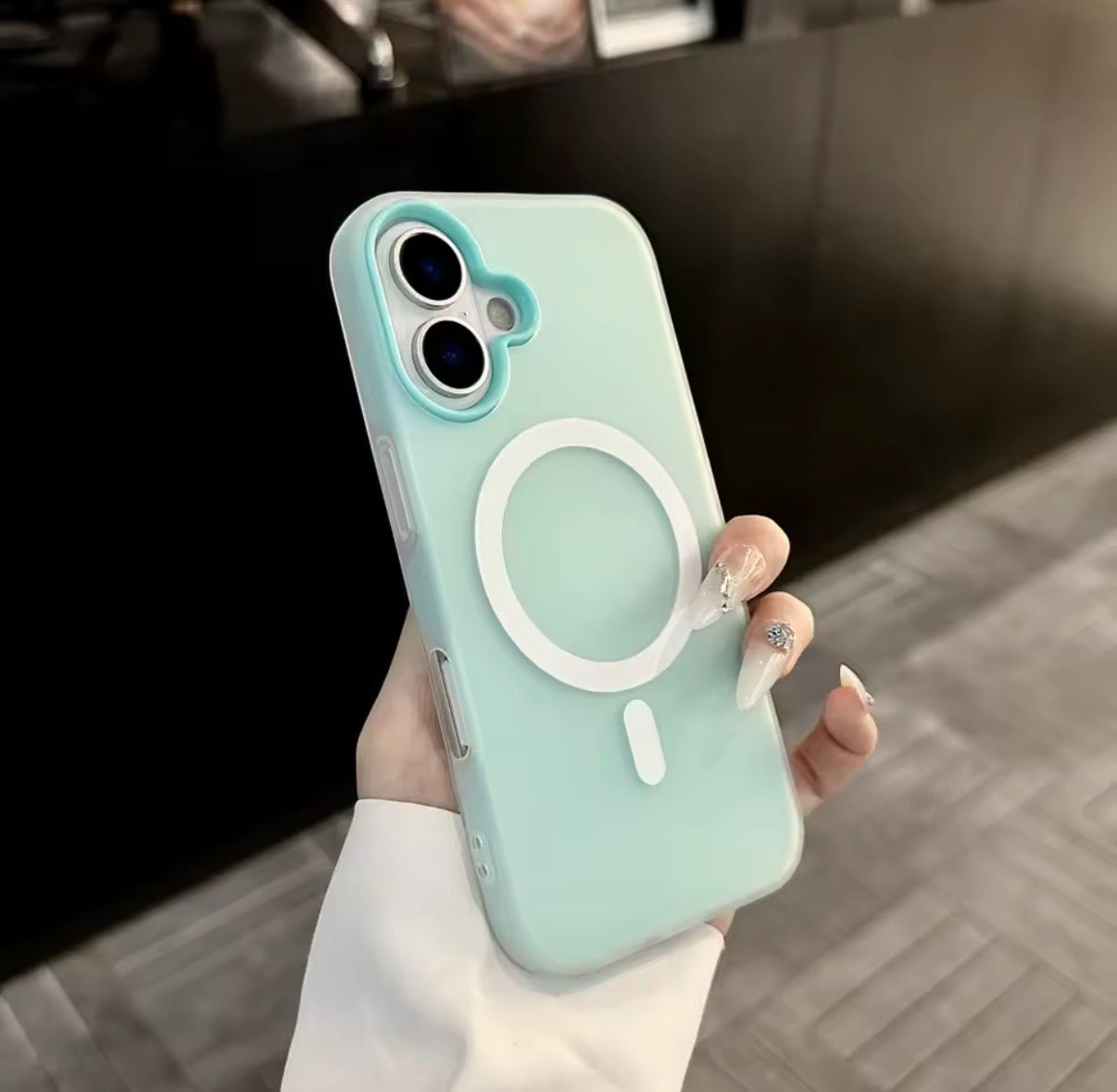 Funda Magsafe Mate Caramelo 2 en 1 para iPhone 17/16/15/14/13– Transparente y Magnética Azul