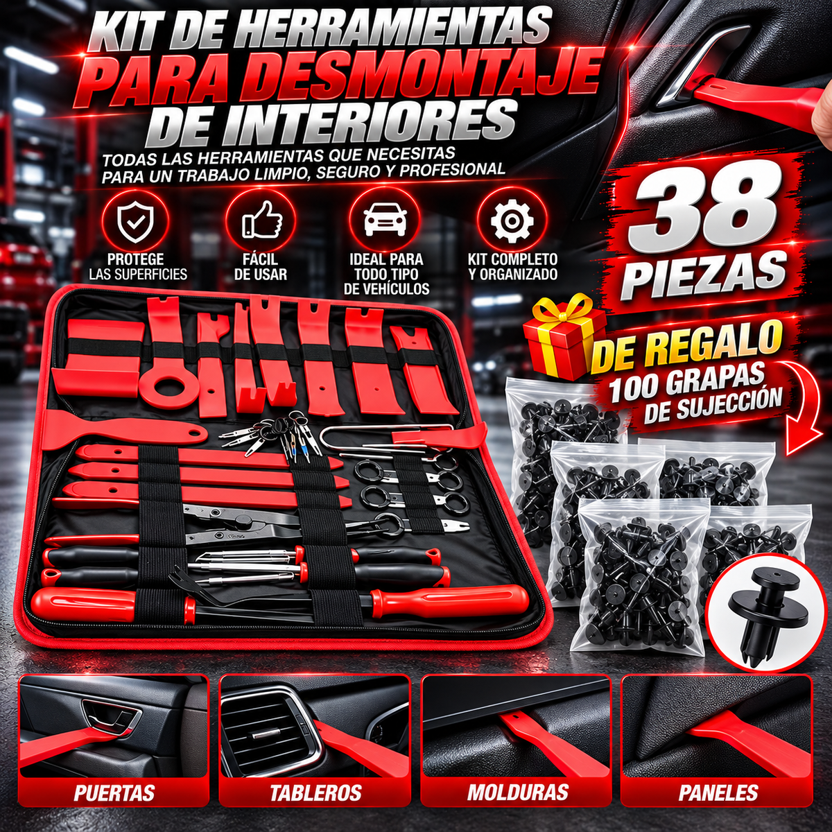 Estuche de herramientas de reparación para el automóvil.
