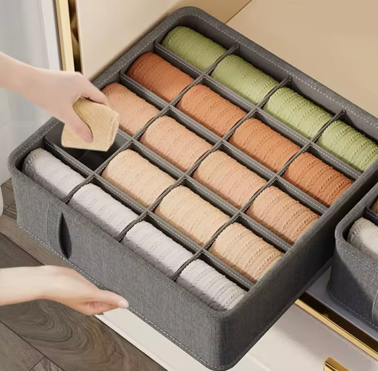 3er-Pack Aufbewahrungsboxen aus Stoff für Unterwäsche in Schränken und Schubladen.