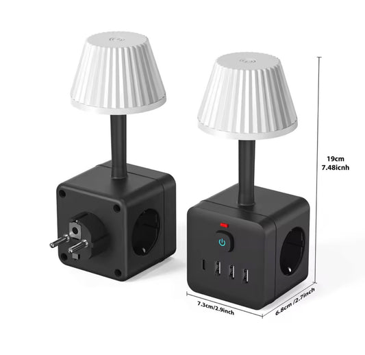 Lámpara de Escritorio con 3 Enchufes y USB-C | Luz Regulable y Protección Sobrecarga negra barata