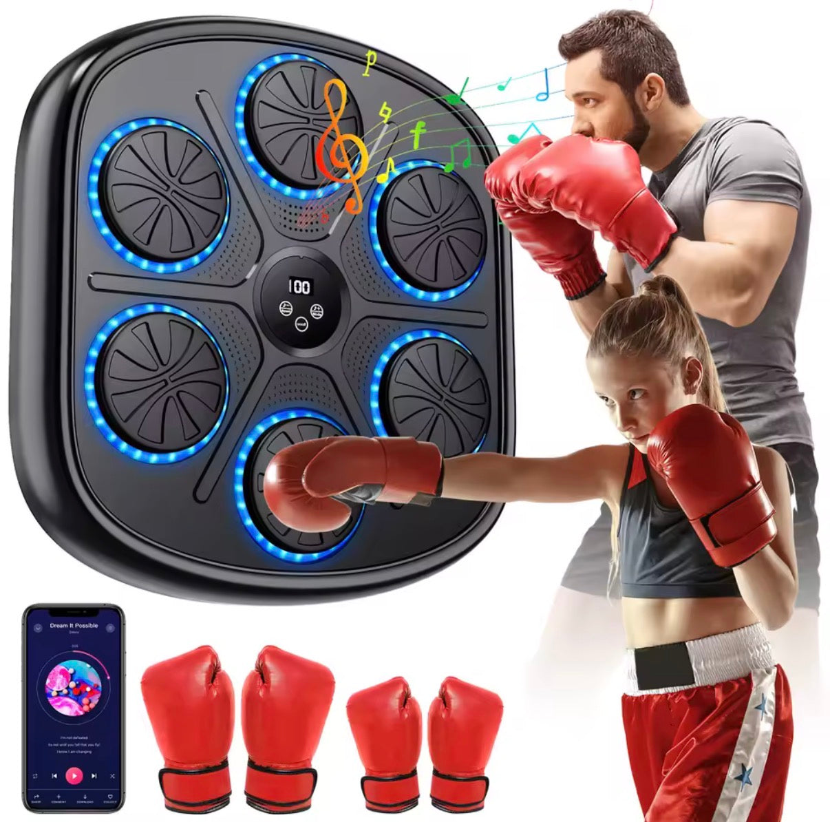 Máquina de Boxeo Musical Inteligente con Luces RGB y Bluetooth, entrena en Casa Barata 
