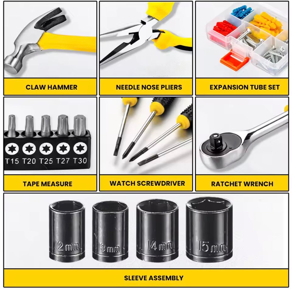 Maletín de herramientas portátil con 108 piezas, fácil de transportar y almacenar