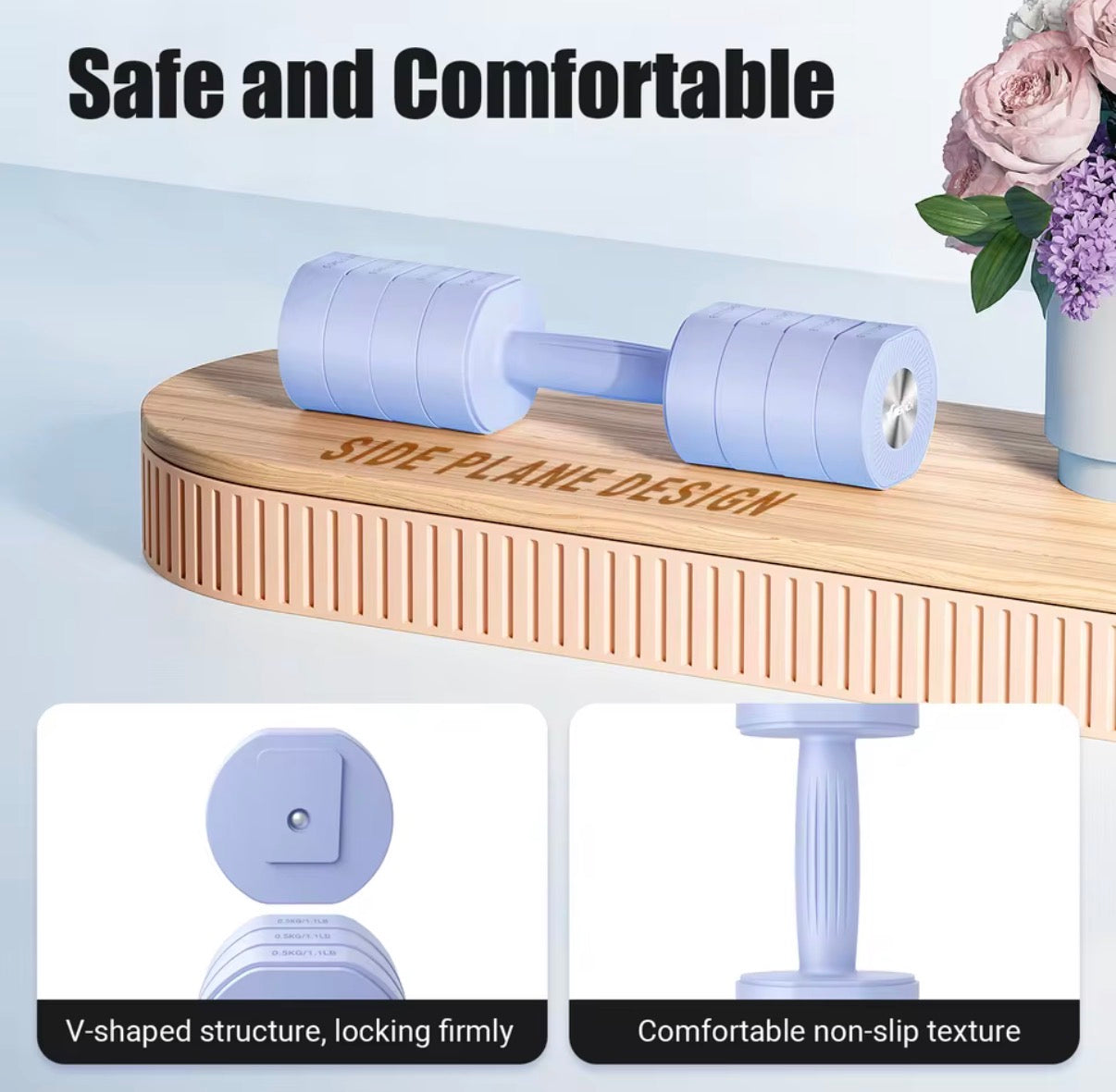 Mancuernas ajustables 4 en 1 – Juego de pesas de mano 1 kg, 2 kg, 3 kg y 4 kg para entrenar en casa Lilas